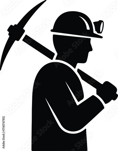 Vector coal miner with pickaxe in silhouette vector illustration