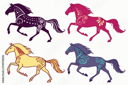 set of Horse galloping silhouette illustration 