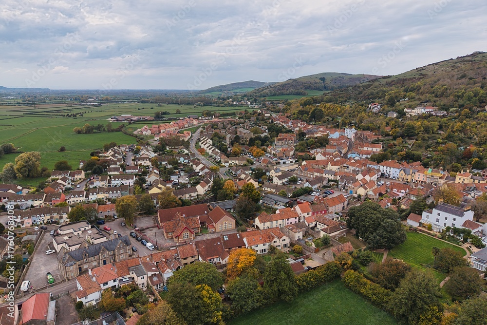 Obraz premium Aerial photography of Axbridge village in Somerset UK