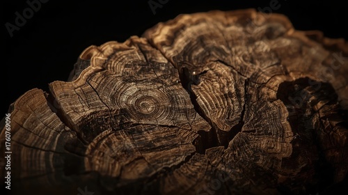 Close Up of Wood Texture, Macro of Rough Trunk, Beautiful Pattern and Texture with Black Background, using generative ai