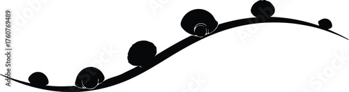Vector Snails crawling on a curved plant stem silhouette illustration