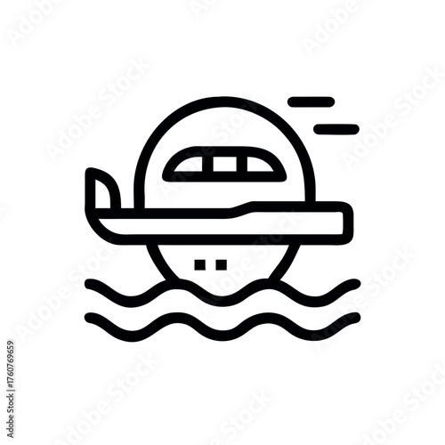 Futuristic spaceship hovering above alien terrain Line Art Vector illustration