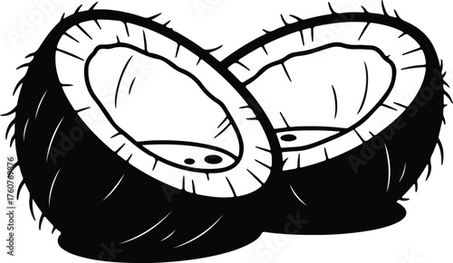 Vector Two halves of a coconut black silhouette illustration