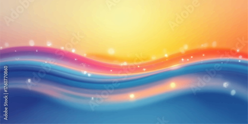 Abstract flowing waves of vibrant color with sparkling light effects and a warm gradient background