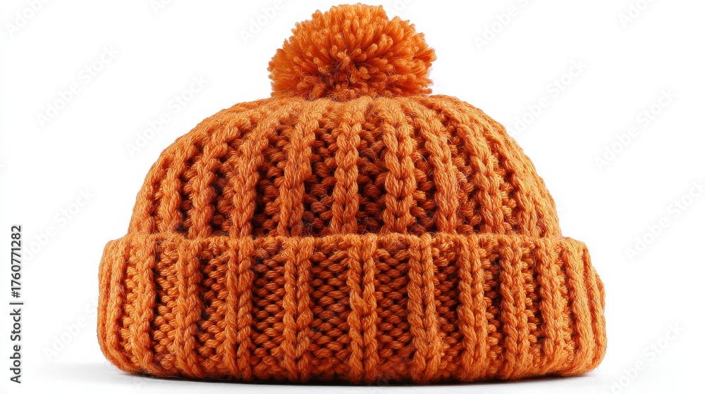 Fototapeta premium warm orange knitted beanie hat with pom pom on top perfect for winter fashion and outdoor activities this cozy accessory adds stylish touch to any outfit