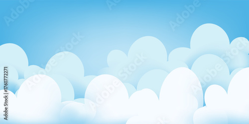 Clouds background. Vector wide horizontal illustration. EPS 10. Billboard, poster, banner.  Bright sky background. Blue and white clouds on blue sky. Template for title or text.Print