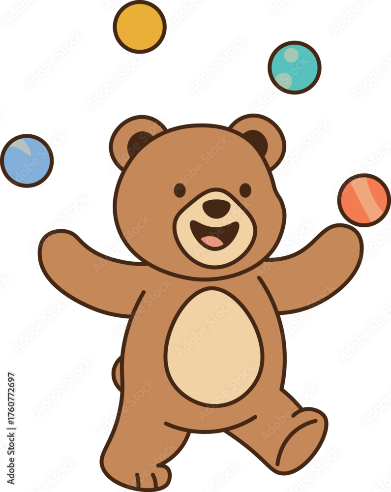 Obraz premium Illustration of a Bear Juggling Balls