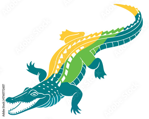 Crocodile swimming silhouette illustration isolated on white background