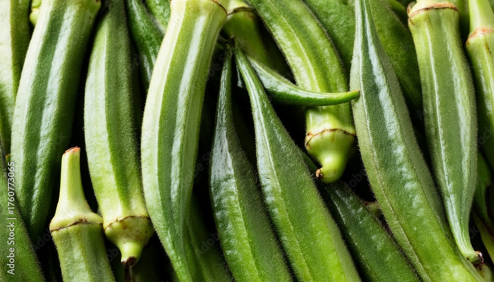 Fototapeta premium Close Up Of Green Okra Texture Background Organic Vegetable