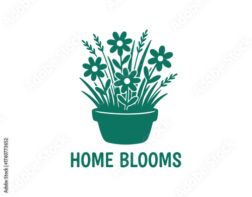 Potted flowers for the home. Indoor plants with some grass. A bunch of daisies perfect for home decor and interior design. Logo creation, banners, posters, ads, and stickers. Vector art