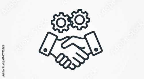Handshake with gears symbolizes partnership, collaboration, and agreement, representing trust, cooperation, and mutual benefit in business