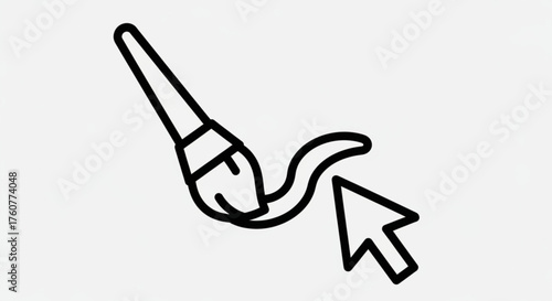 Illustration of a paint brush with a cursor, symbolizing digital art, graphic design, and creative software tools for artists