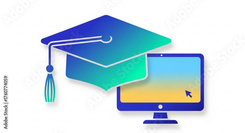 Elearning concept, featuring a graduation cap and a computer screen, symbolizing the fusion of education and digital technology