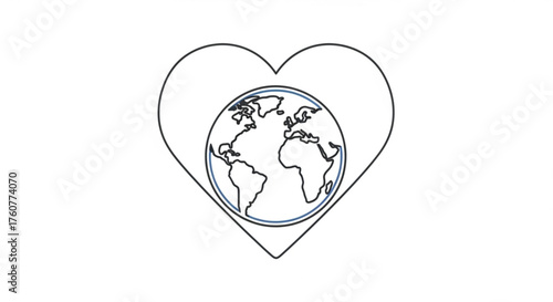 A heartwarming illustration of our planet, , showcasing a globe nestled within a heart, symbolizing love, care, and environmental consciousness