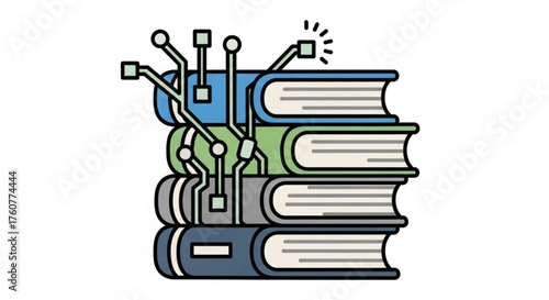 Stack of books connected to the internet, representing online learning, ebooks, digital library, or the integration of technology and education