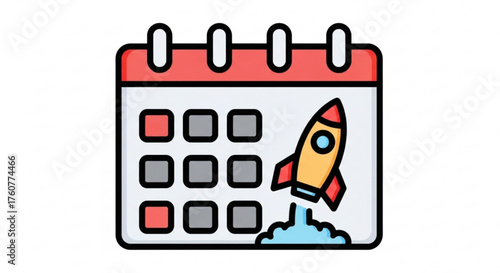 Calendar launch concept a calendar icon with a rocket taking off, symbolizing project launch, deadline, schedule, and time management