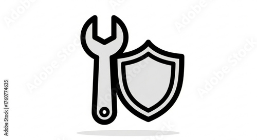 Wrench and shield icon, representing security, protection, maintenance, repair, and technical support for various systems