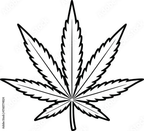 Cannabis leaf illustration in black and white for design projects