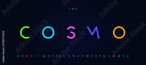 Minimal futuristic font logo alphabet space tech typography, cutout geometric lettering for modern fashion title text, futurism theme poster, space technology headline, EDM dj party. Vector typeset