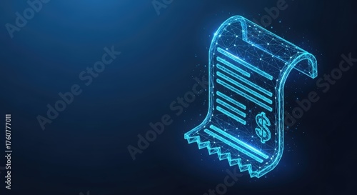 A glowing blue digital receipt representing financial technology
