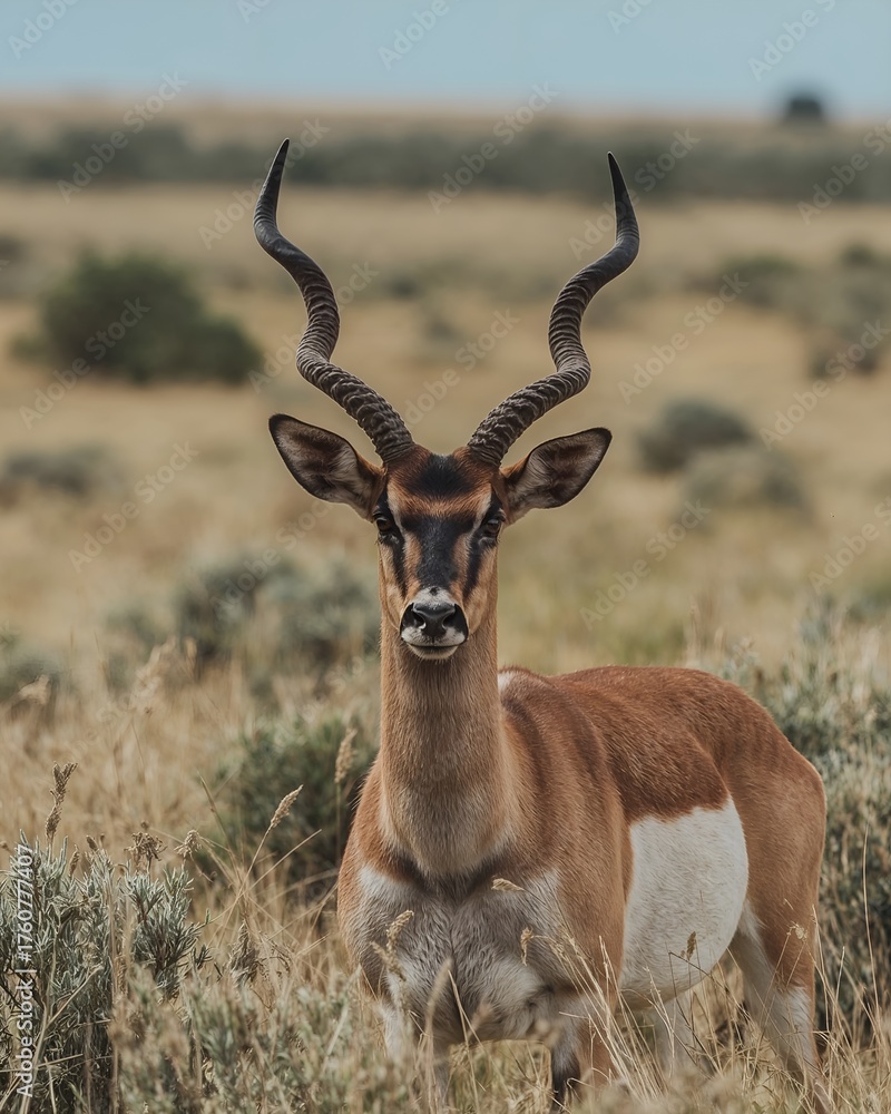 Obraz premium Male Blackbuck Antelope in Pampas Plains — Wildlife Photography, La Pampa, Argentina
