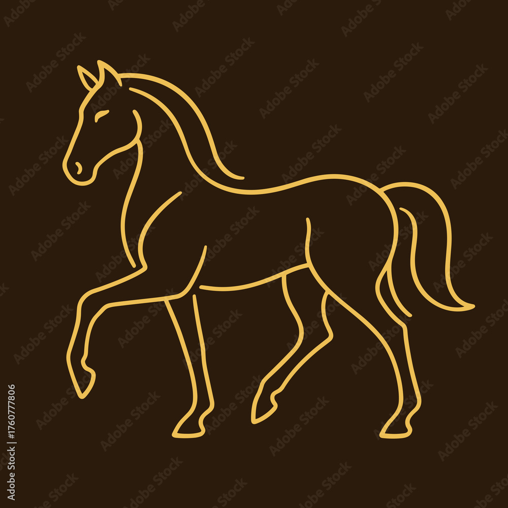 Obraz premium Minimalist golden line art horse silhouette on a dark background