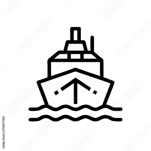 Majestic icebreaker ship cutting through frozen sea waves Line Art Vector illustration