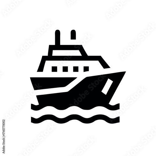 Powerful icebreaker vessel sailing through Arctic waters Line Art Vector illustration