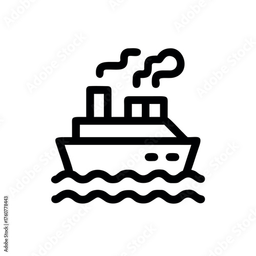 Grand ship with high smokestacks sailing on the ocean Line Art Vector illustration
