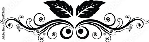 Swirl Floral Ornament with Leaves on Transparent Background