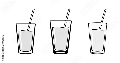 Three glasses of liquid with straws, each containing a different amount of the beverage.