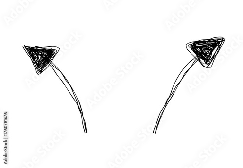 悪魔の触覚の手描きの線画アイコン。複数の線が重なったモノクロの落書きベクターイラスト