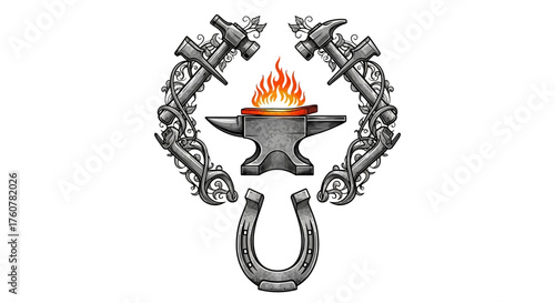 Forge your legend with this anvil, fire, horseshoe, and hammer design perfect for crafting, blacksmithing, and heritage brands looking for strength and tradition