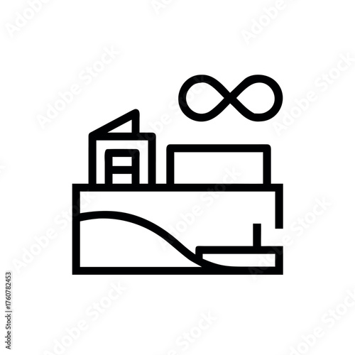 Modern hillside house with luxurious infinity pool Line Art Vector illustration