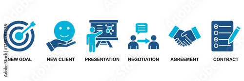 Business contract icon set vector illustration concept for new goal, new client, presentation, negotiation, agreement, contract