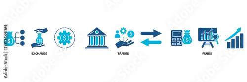 ETF icon set vector illustration concept for Exchange Traded Funds Stock Market Investment with icon of money, cash flow, trading, transaction, bank, accounting, and growth