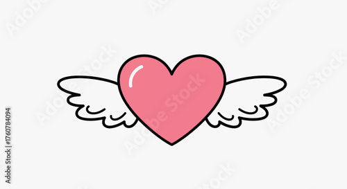 Cute Pink Heart with Wings Cartoon Illustration - Love & Valentine's Day Clipart