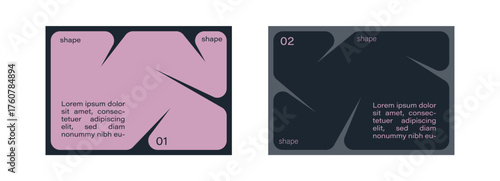 set of abstract poster background with orange liquid connected circle dots. metaballs pattern, abstract geometric shapes collection. Point movement flat icon, frame collage for photo