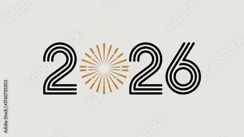 Stylized graphic design featuring the year 2026 with a sunburst or starburst element in place of the number zero