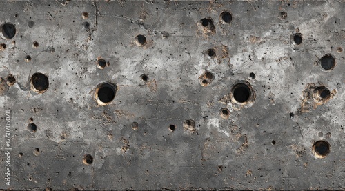 Gray concrete slab with numerous circular holes