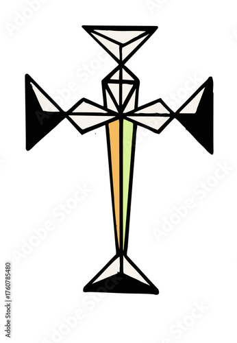 Hand Drawn Sacred Geometry Cross Sketch. Spiritual Line Art Vector Icon for Creative Design
