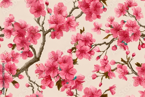 Seamless Pattern of Japanese Cherry Blossoms – Clean Textile Design