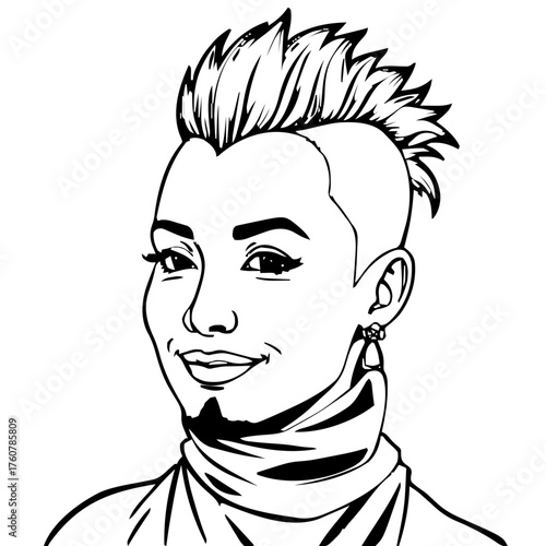 Human Face – middle‑aged, non‑binary person, mohawk, hijab, stud earrings #86