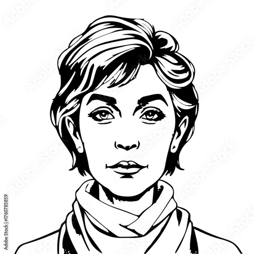 Human Face – middle‑aged, androgynous person, short crop, head scarf #124