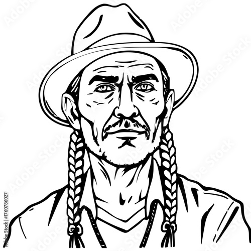 Human Face – middle‑aged, agender person, braids, fedora #170