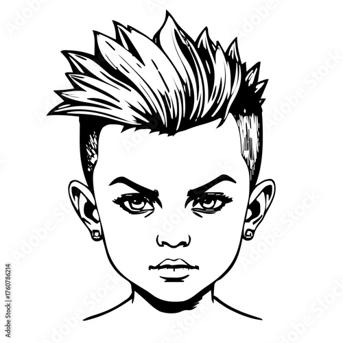Human Face – child, genderqueer person, mohawk, stud earrings #242