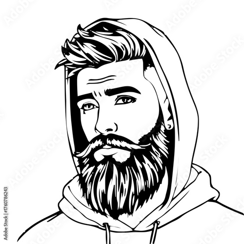 Human Face – young adult, trans man, tight coils, hood up #262