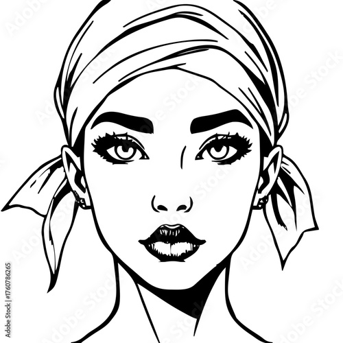Human Face – adult, androgynous person, undercut, head scarf, septum ring #277