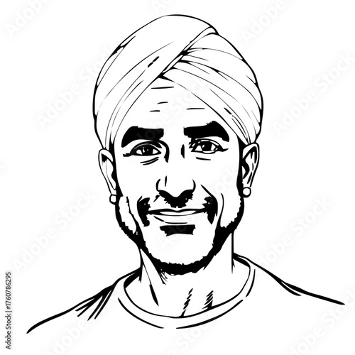 Human Face – middle‑aged, man, undercut, turban, stud earrings #274