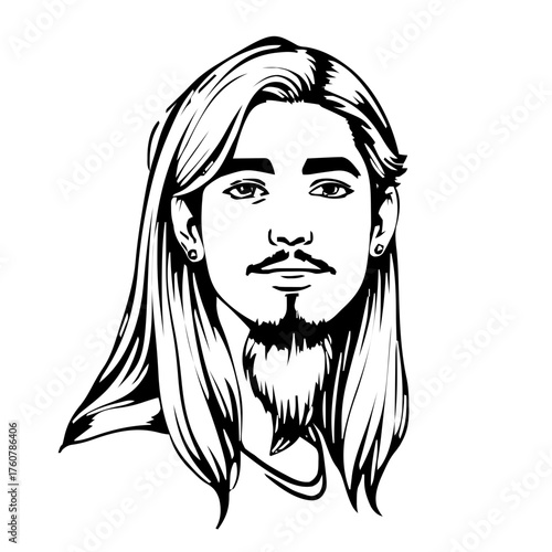 Human Face – young adult, non‑binary person, long straight hair, stud earrings #336